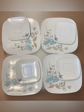 Vintage Brookpark Melamine Tropicana Floral Set Square Plates 4-9 5/8” and 4-6”
